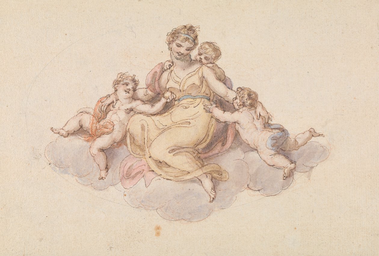 Mère et enfants assis sur un nuage - Edward Francis Burney