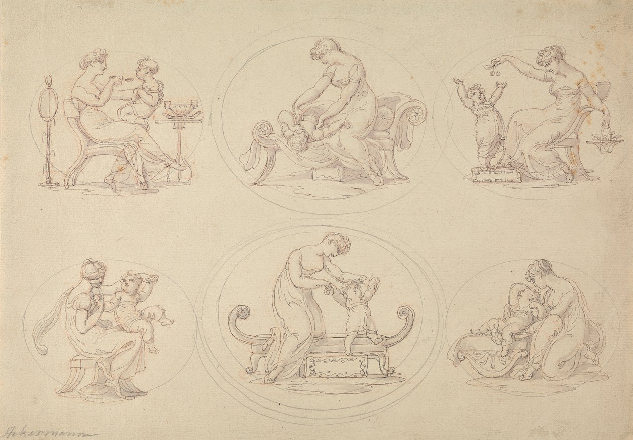 Six études de mère et fille jouant - Edward Francis Burney