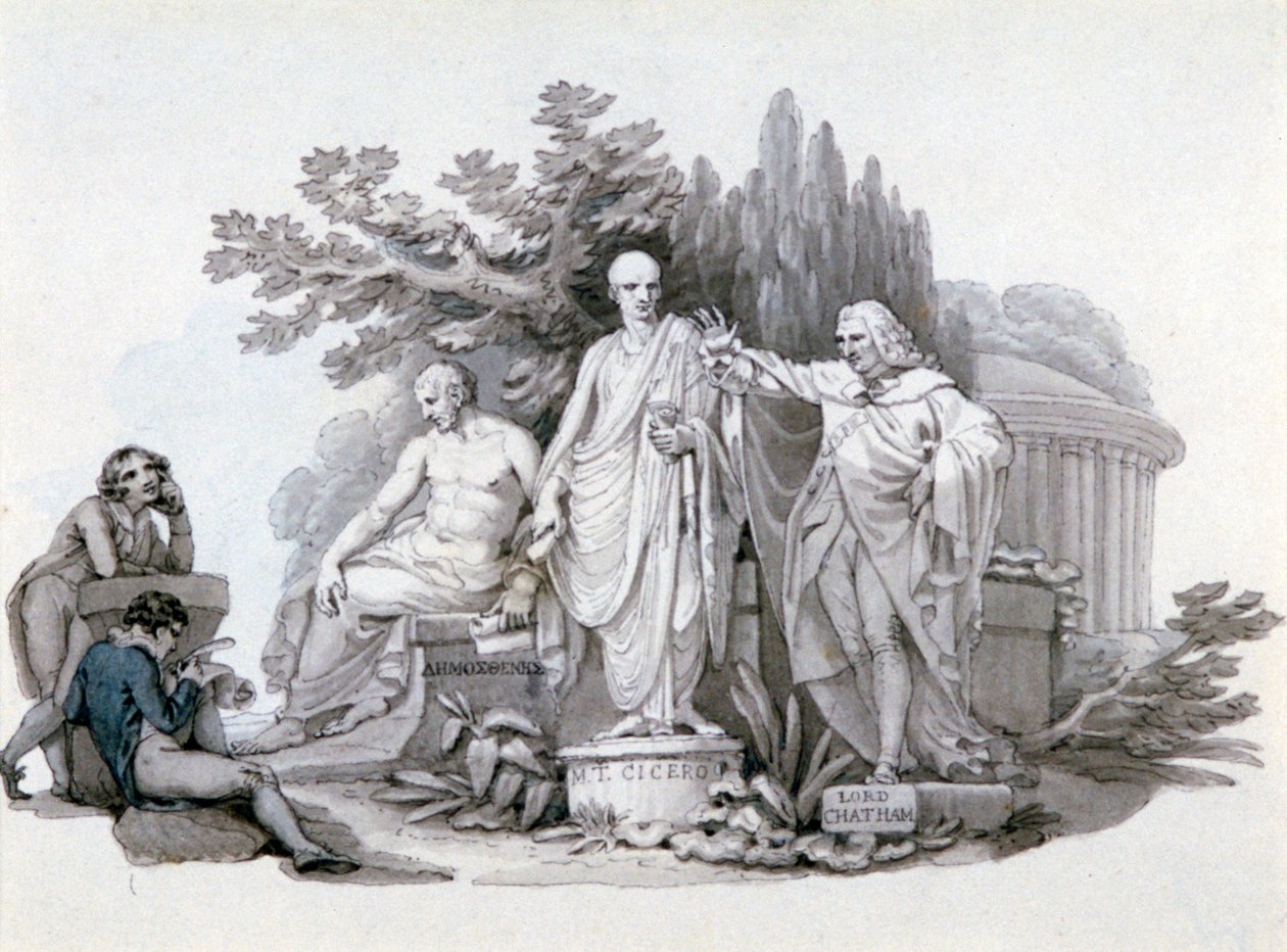 Deux Jeunes contemplant les Statues de Démosthène, Cicéron et Pitt - Edward Francis Burney