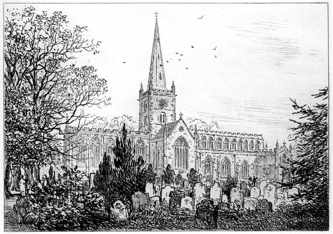 Église de Stratford vue du nord, Stratford-upon-Avon, Warwickshire, 1885 - Edward Hull