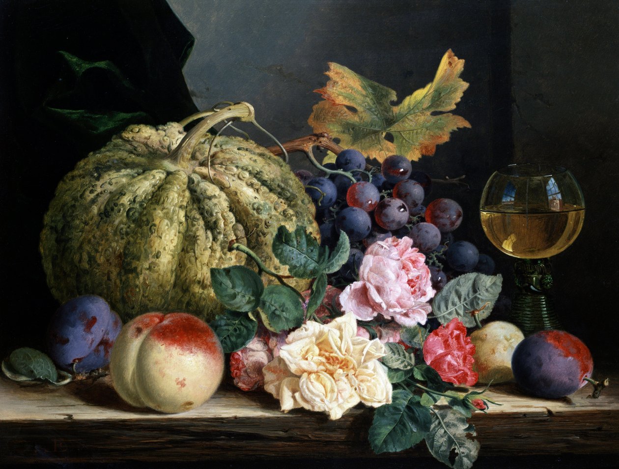 Nature morte de fleurs et fruits. Peinture de Edward Ladell (1821-1886 ...