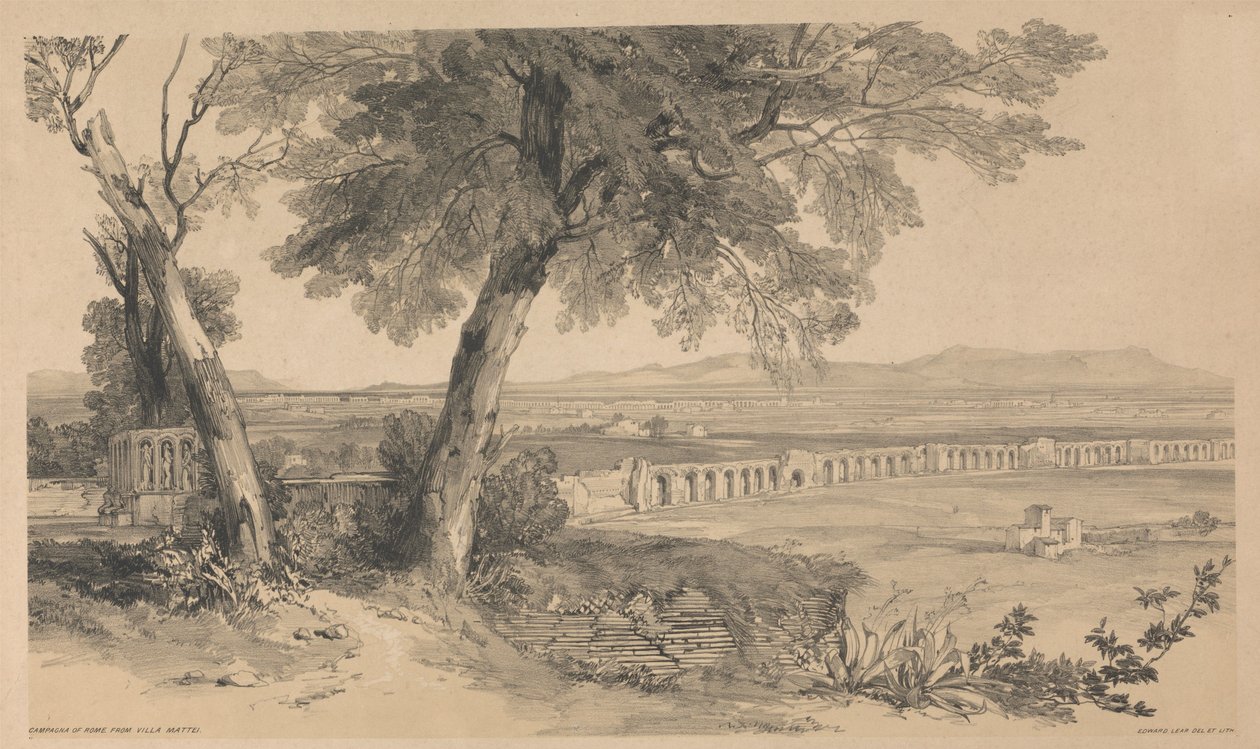 Campagne romaine vue depuis la Villa Mattei, tirée de *Vues de Rome et de ses environs*, 1841 - Edward Lear