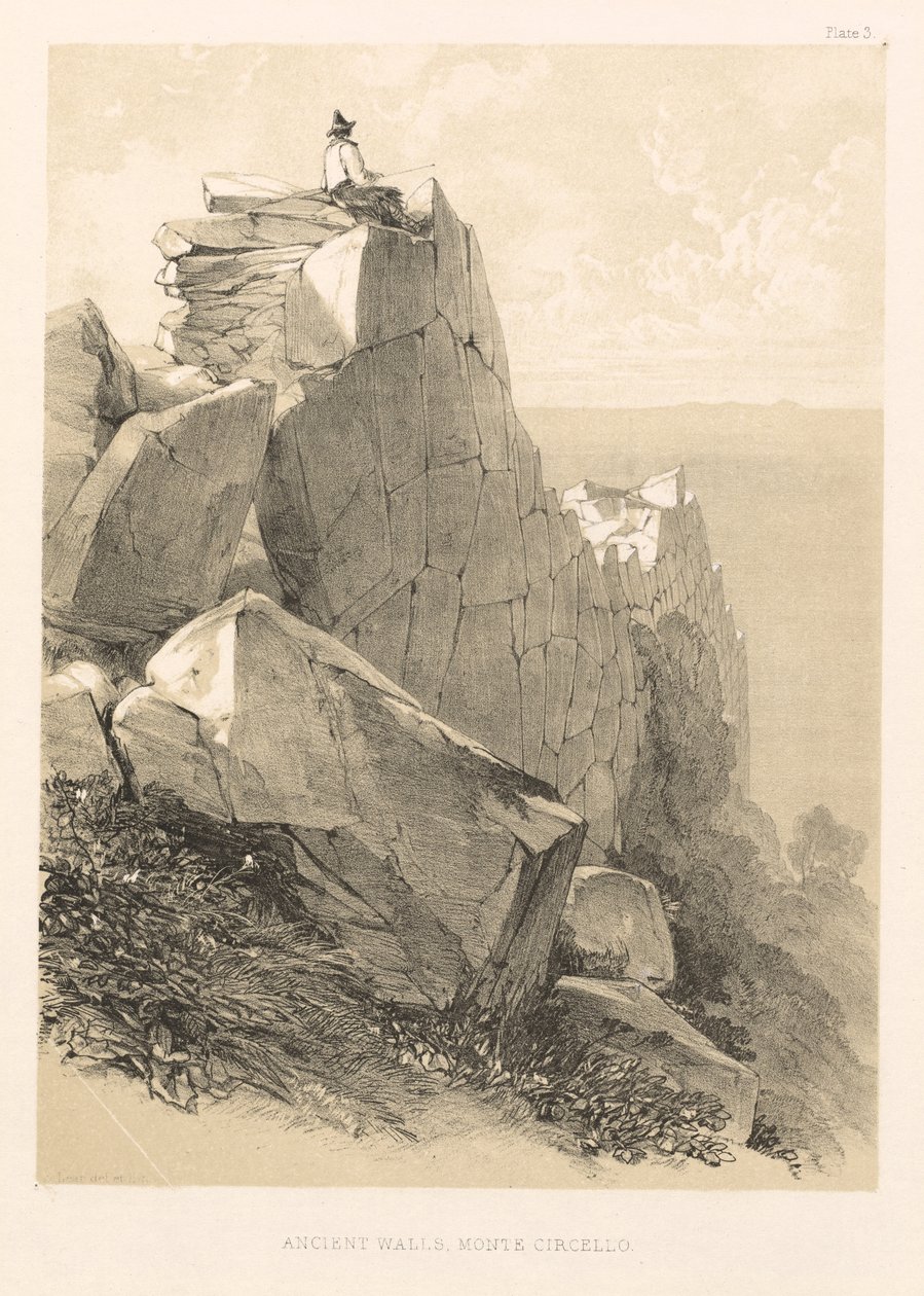 Excursion illustrée en Italie vol. II : Murs anciens, Monte Circello, 1846 - Edward Lear