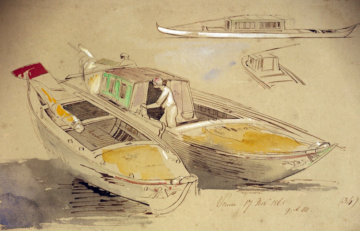 Études de bateaux vénitiens, sur le rivage - Edward Lear