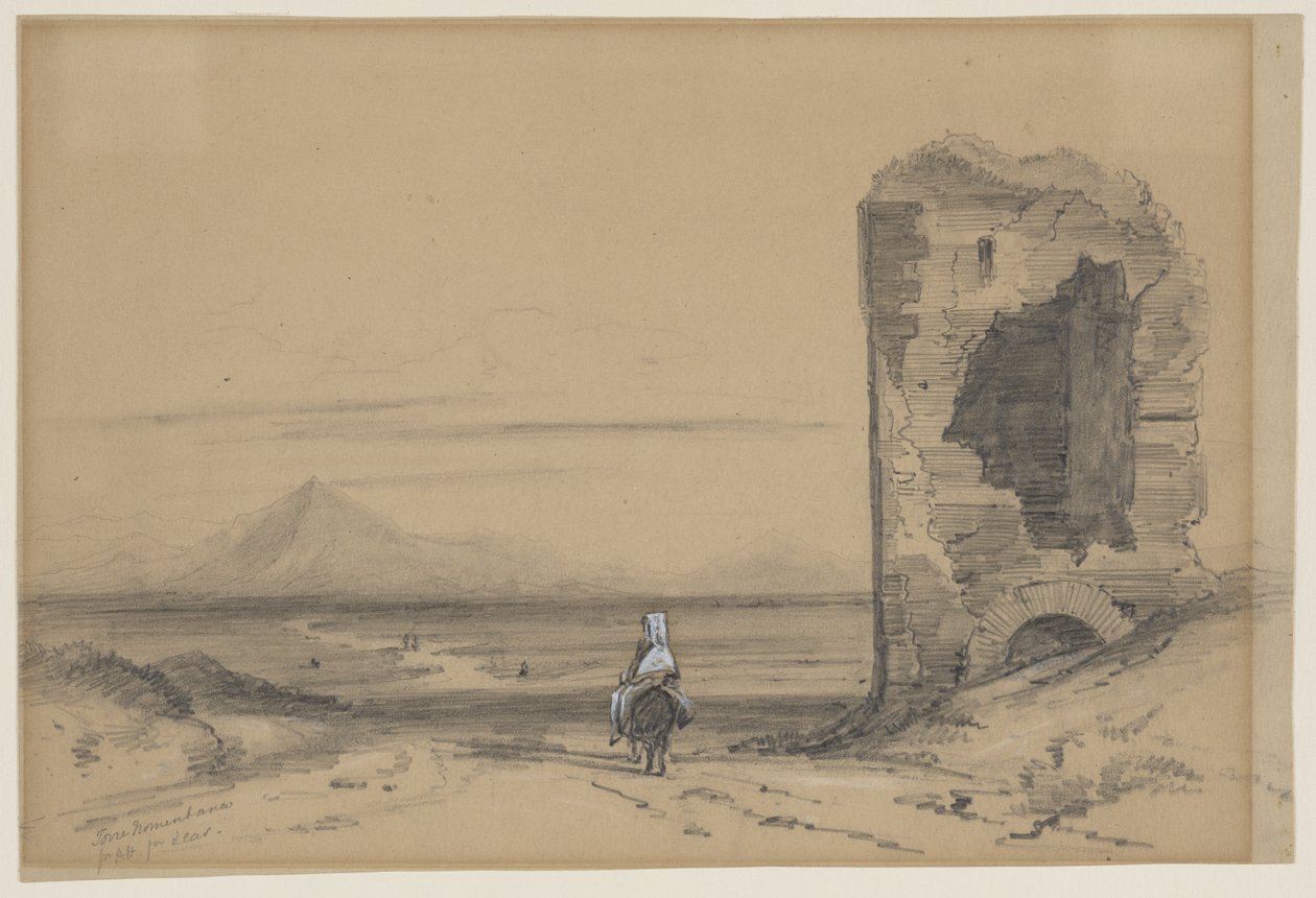 Torre Nomentana (crayon et aquarelle blanche sur papier) - Edward Lear