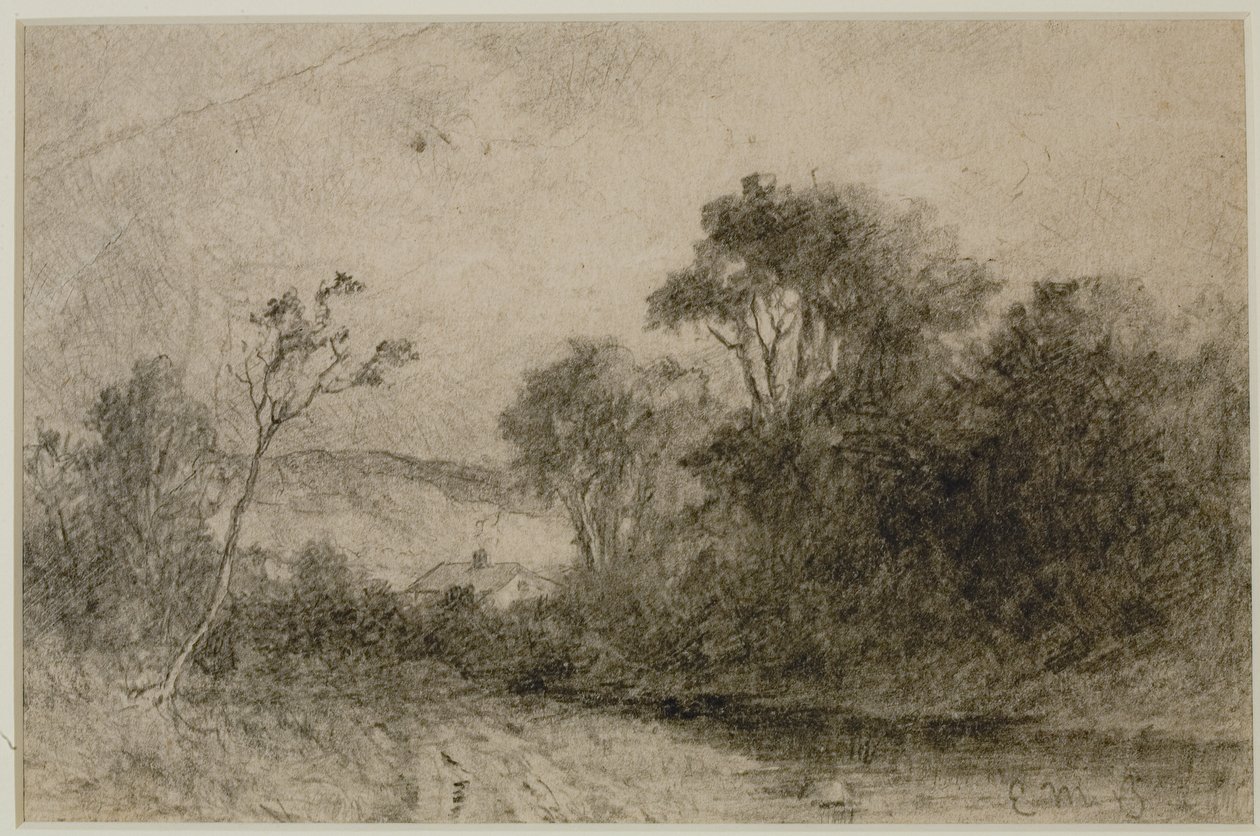 Paysage avec toits derrière des arbres (#49) c. 1880s - Edward Mitchell Bannister