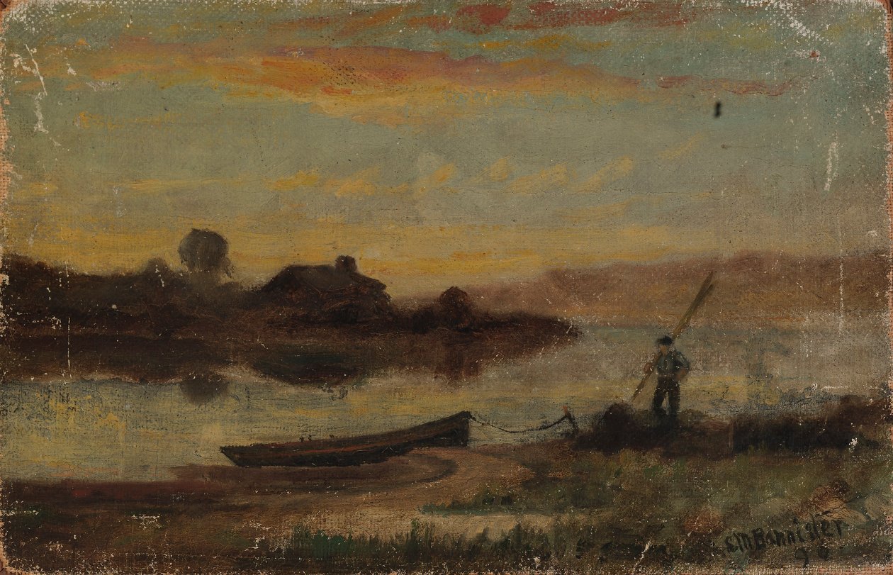 Sans titre (paysage, bateau amarré près de la rive avec un homme qui marche) - Edward Mitchell Bannister