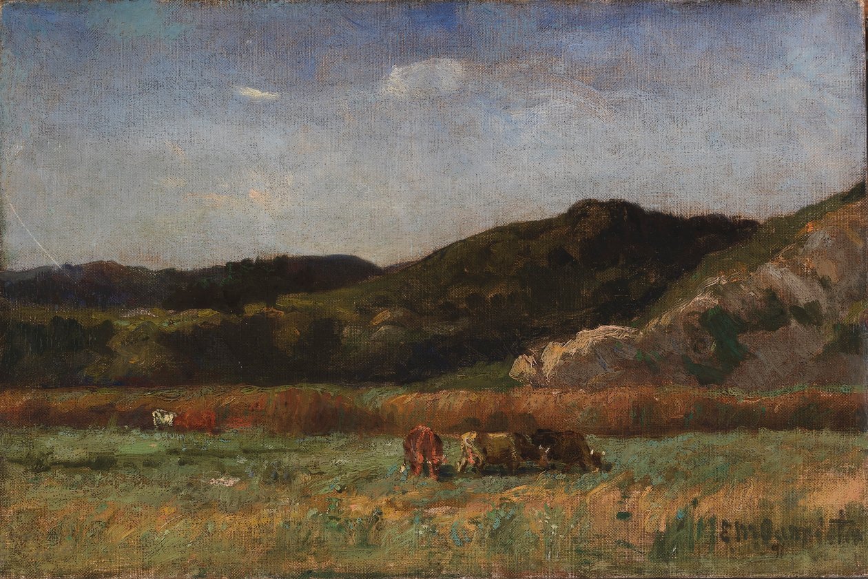 Sans titre (paysage avec vaches en train de brouter, collines) - Edward Mitchell Bannister