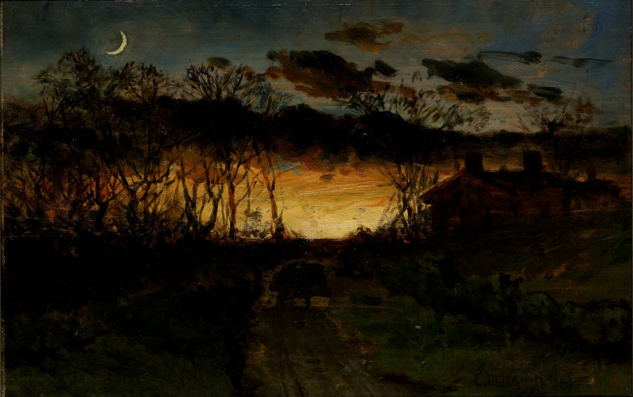 Sans titre (coucher de soleil avec quart de lune et ferme) - Edward Mitchell Bannister