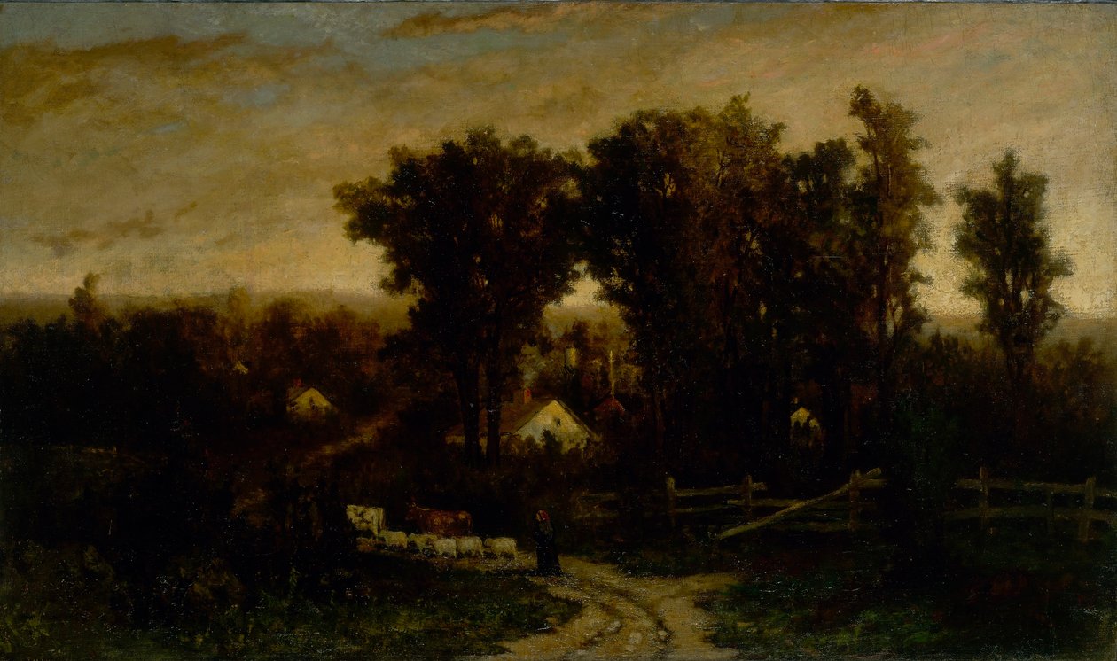Sans titre (femme avec des bovins et des moutons au crépuscule) - Edward Mitchell Bannister