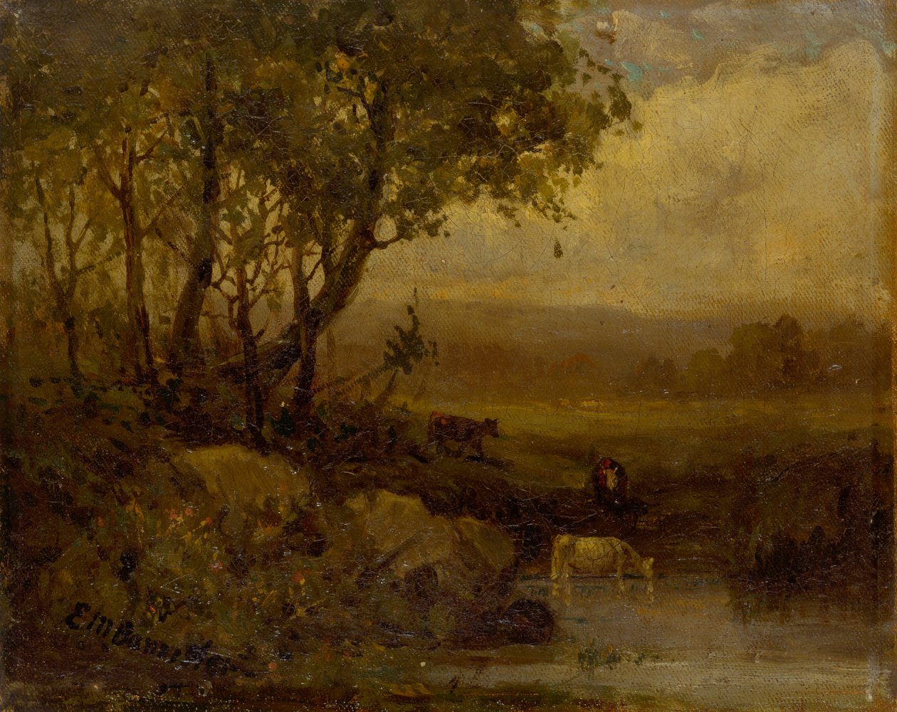 Paysage sans titre, rive, trois vaches - Edward Mitchell Bannister