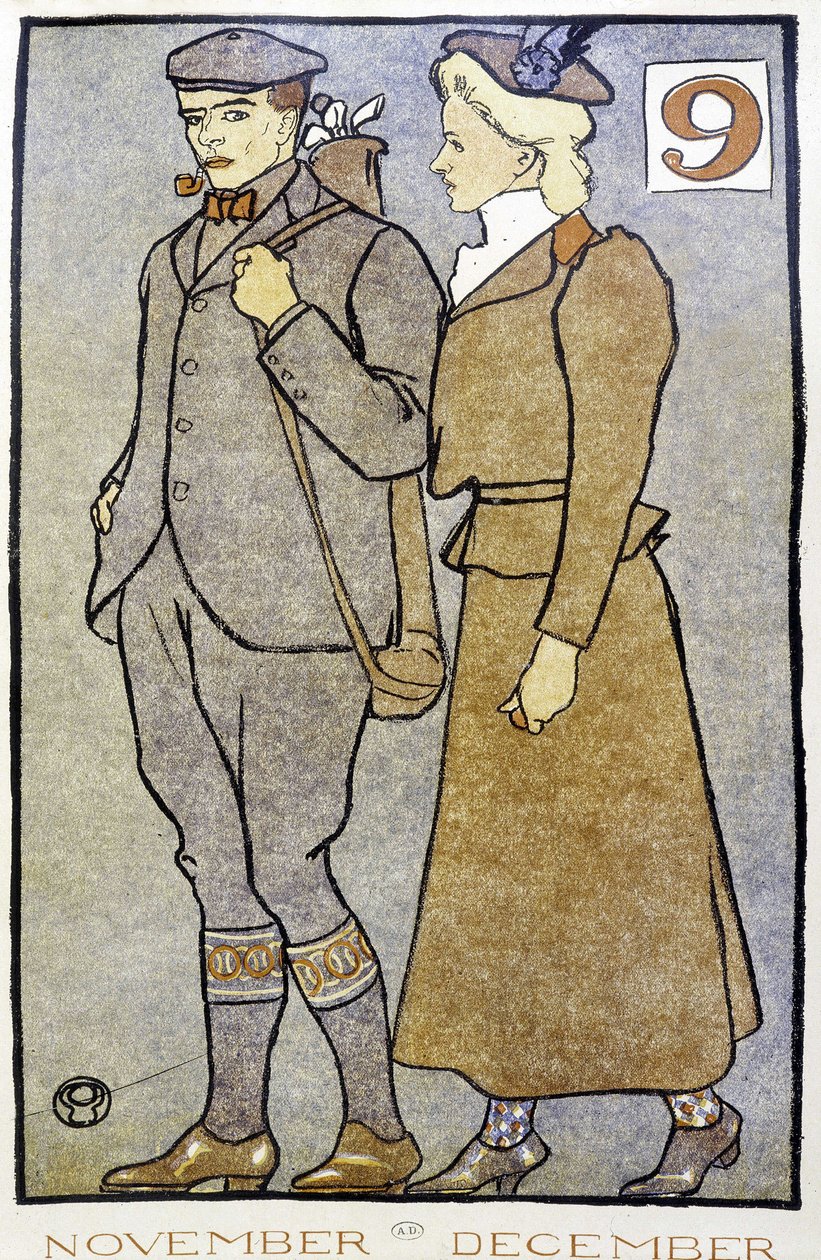 Couple jouant au golf - dans « Golf Calendar » par Edward Penfield - Edward Penfield