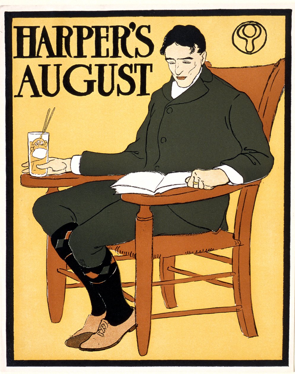 Homme assis sur une chaise orange, chez August Harper - Edward Penfield