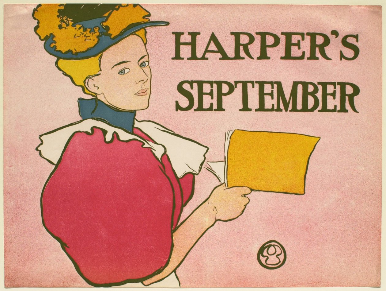 Jeune femme en robe rose foncé tenant un numéro de Harper