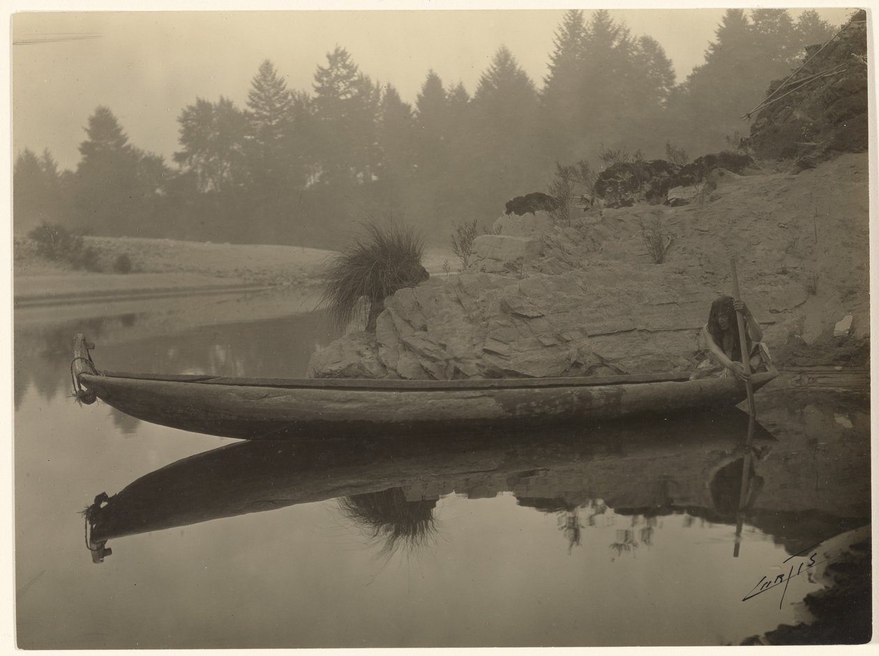 Pêche en canoë - Hupa - Edward S. Curtis