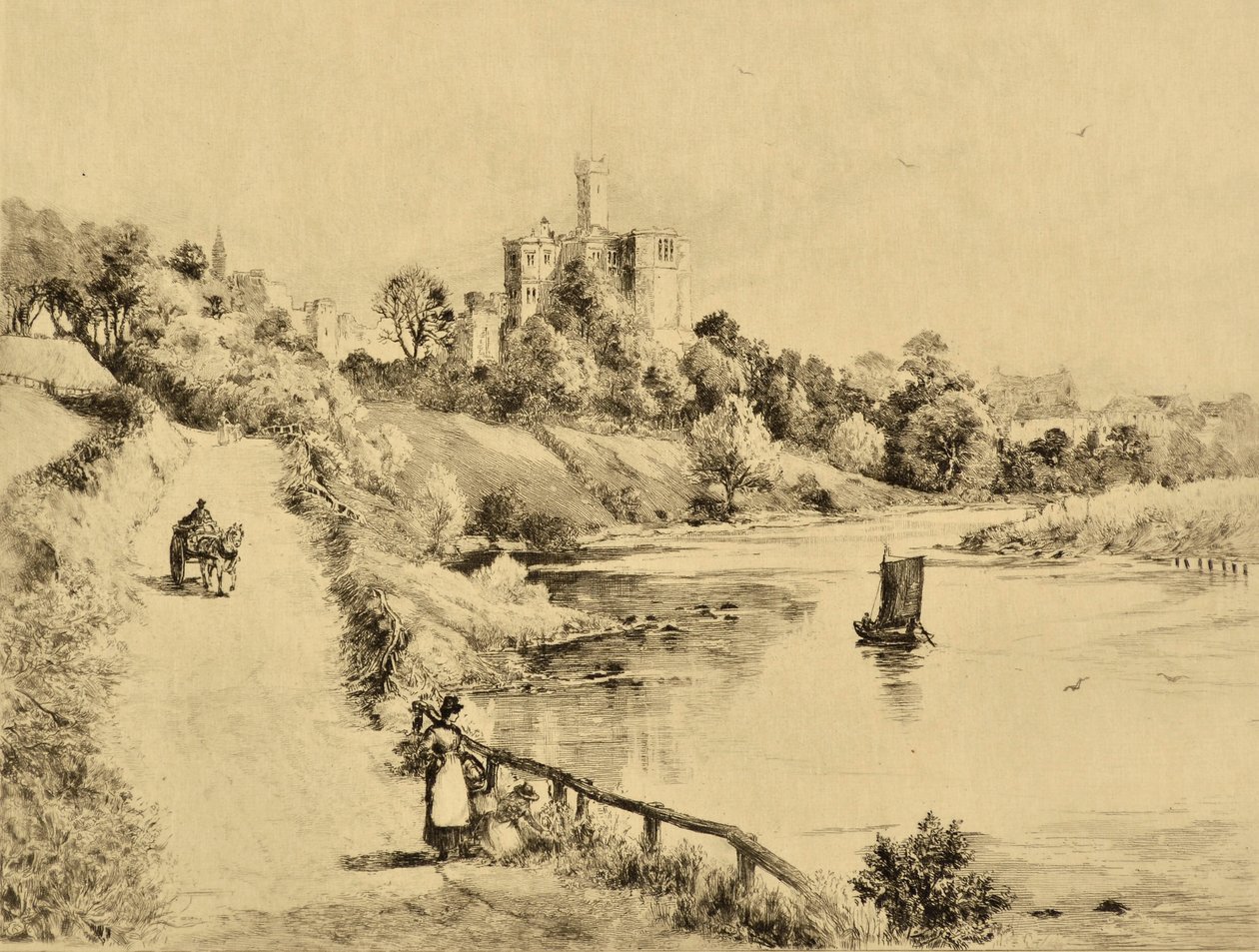 La Coquet : Château de Warkworth depuis la route d