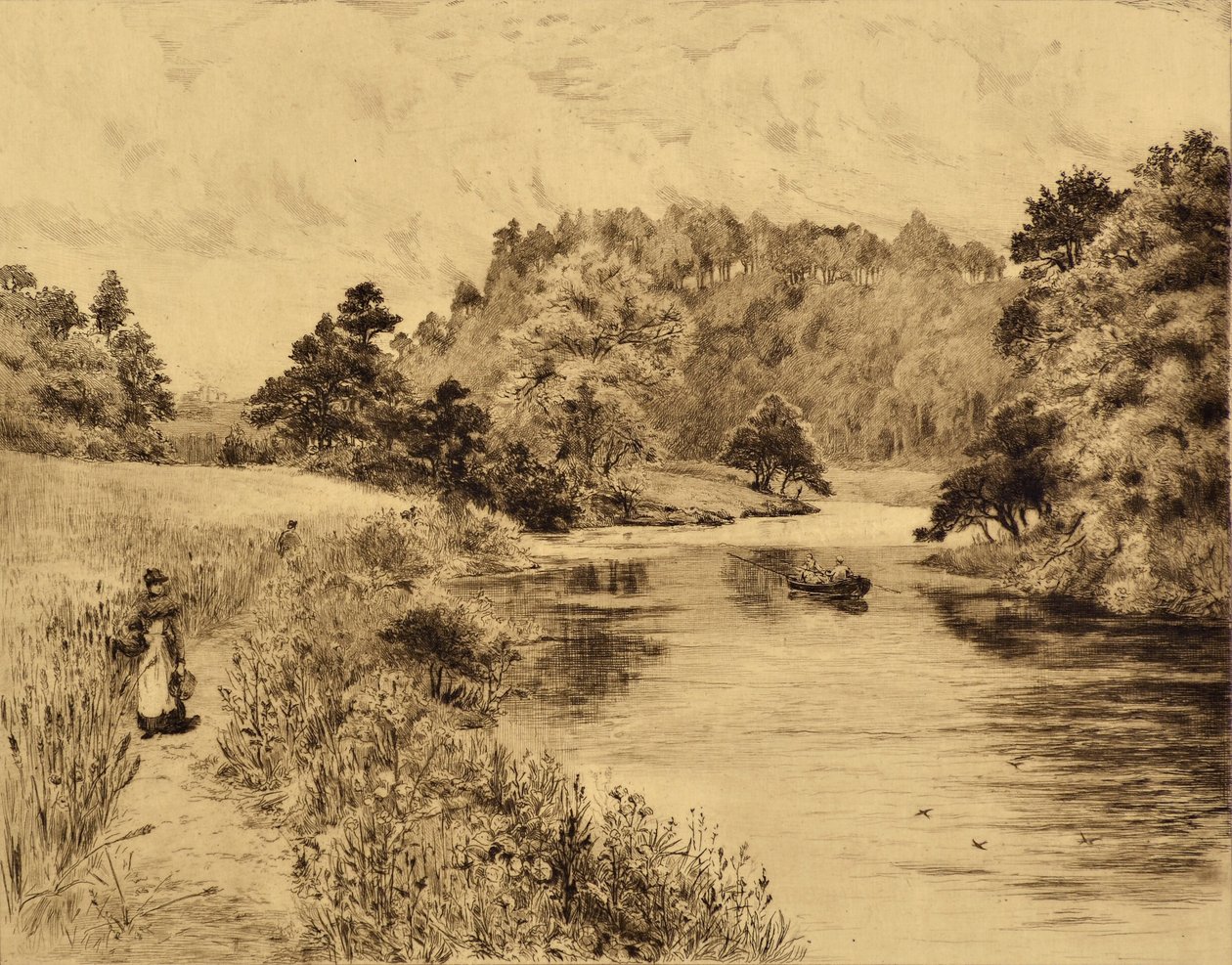La Wear : la Wear près de Durham, vers 1880 - Edward Slocombe