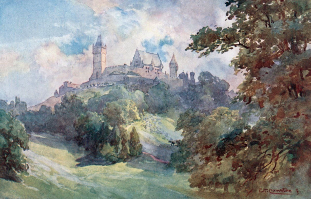 Cobourg - Château Ducal et Perk (lithographie couleur) - Edward Theodore Compton
