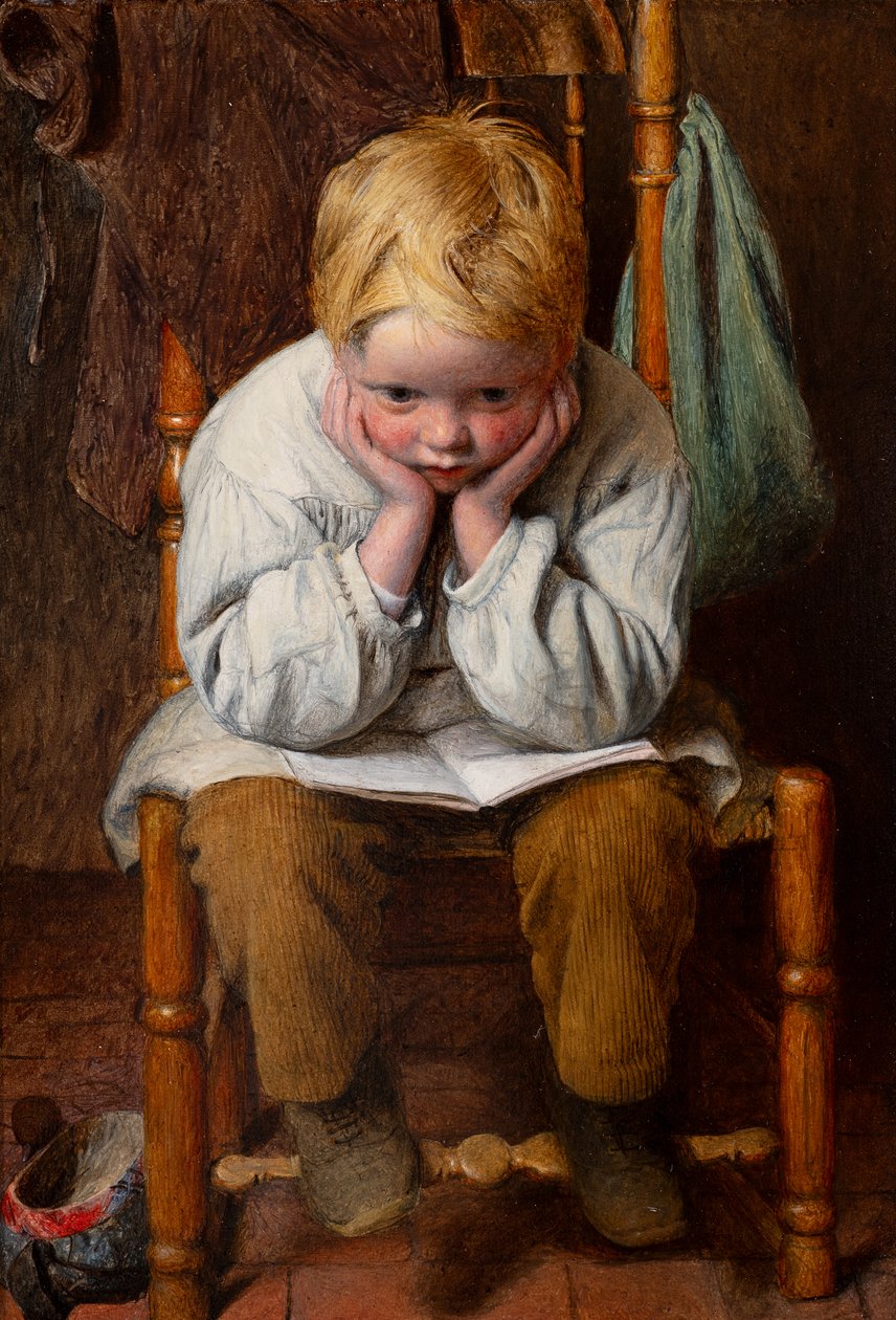 Learning by Heart (huile sur carton) - Edward Thompson Davis