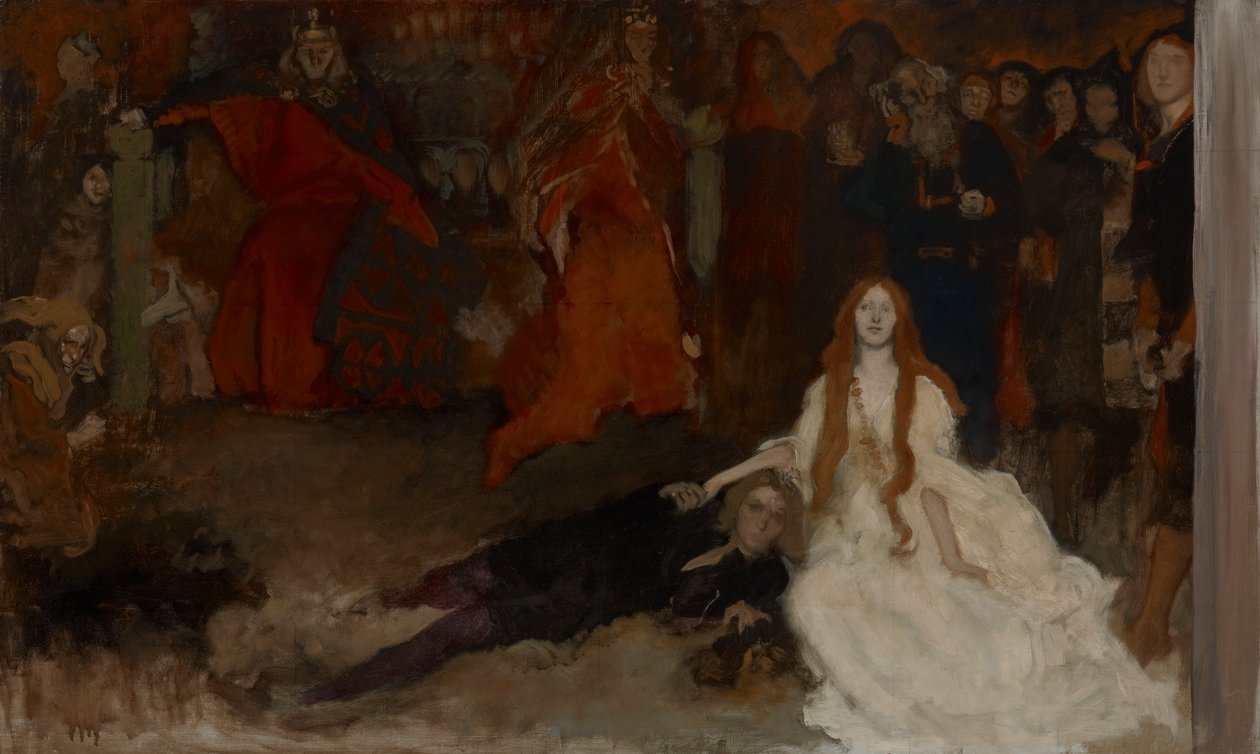 Étude de composition, pour La Scène de la pièce dans Hamlet, Acte III, Scène II - Edwin Austin Abbey