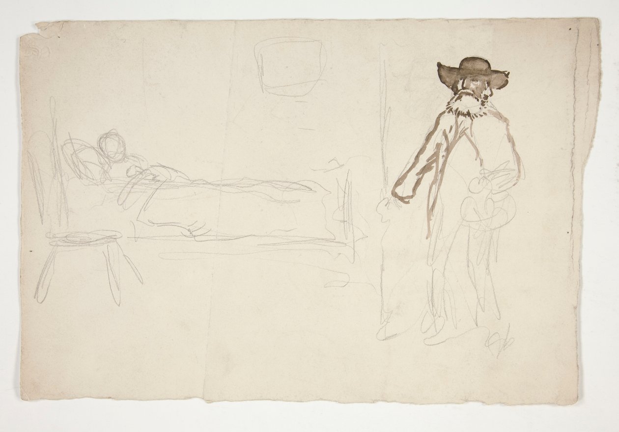 Figure au lit, homme entrant dans la chambre - illustration non identifiée - Edwin Austin Abbey