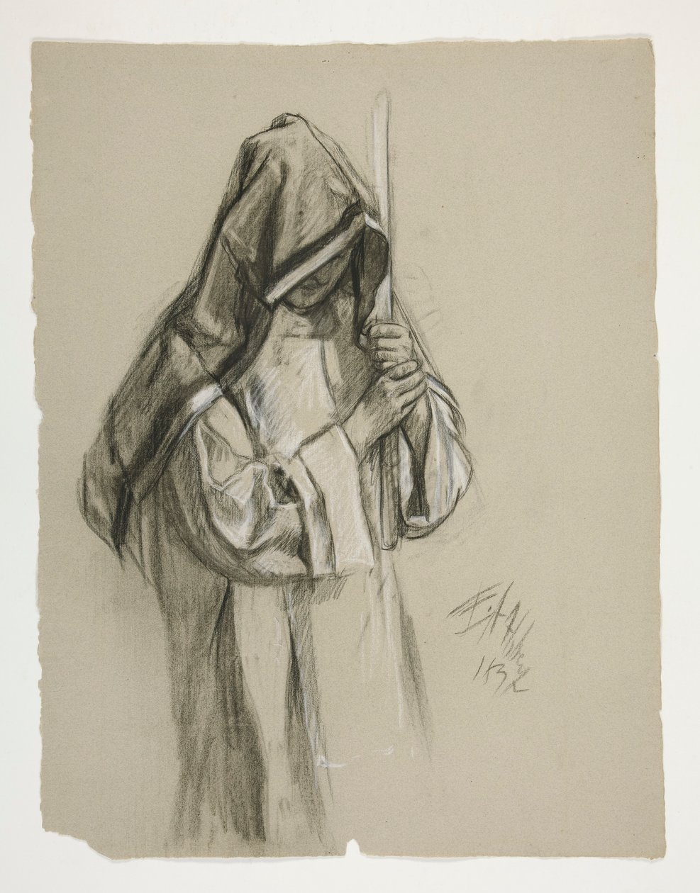 Étude de figure pour Sir Lancelot et Sir Bors équipant Galahad de ses éperons, de La Quête du Saint Graal (deuxième d