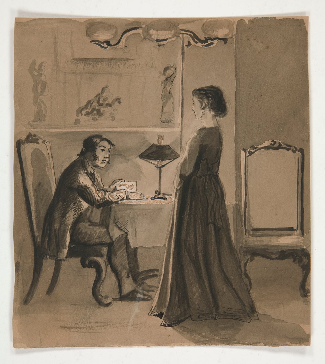 Homme et femme dans un intérieur - illustration non identifiée - Edwin Austin Abbey
