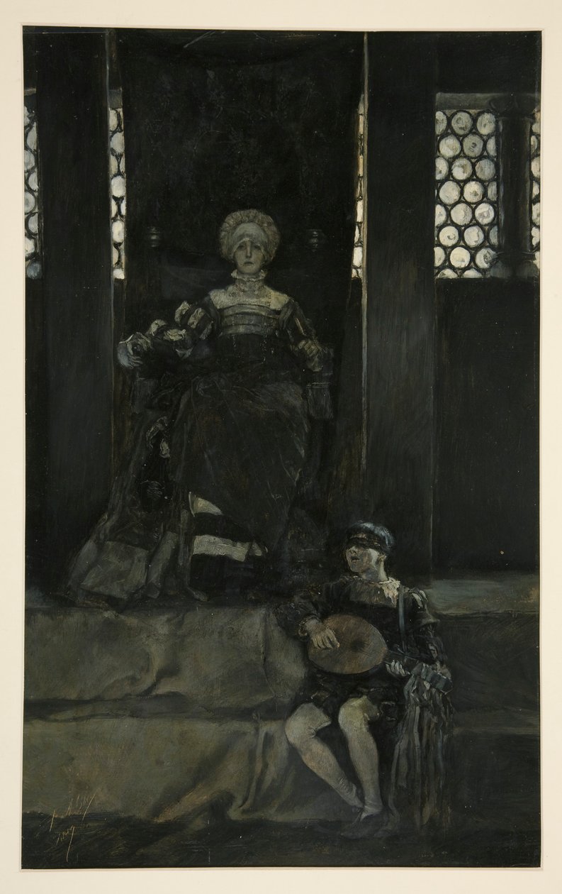Mariana et garçon chantant - Acte III, Scène I, Mesure pour Mesure - Edwin Austin Abbey