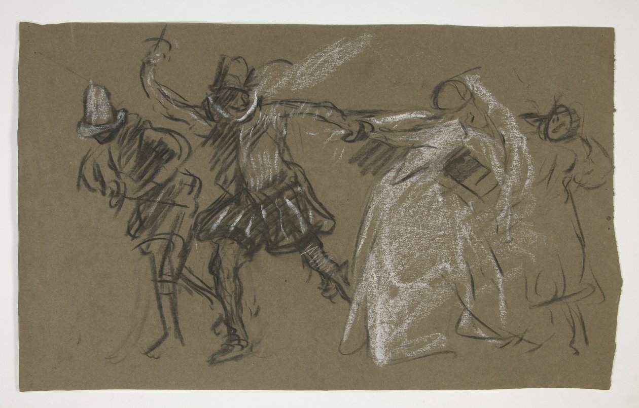 Petruchio tirant Katharina, de La Mégère apprivoisée (recto); Croquis de figure assise (verso) - Edwin Austin Abbey