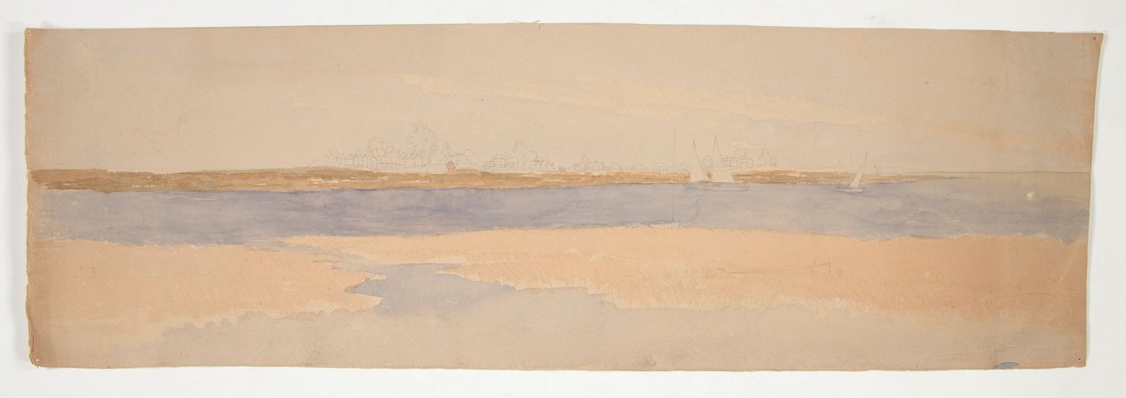 Paysage fluvial avec ville sur la rive lointaine - Edwin Austin Abbey
