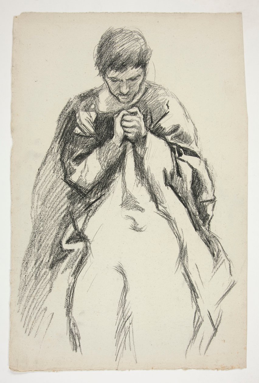 Figure en robe, priant : étude pour la série de fresques La Quête du Saint Graal à la bibliothèque publique de Boston - Edwin Austin Abbey