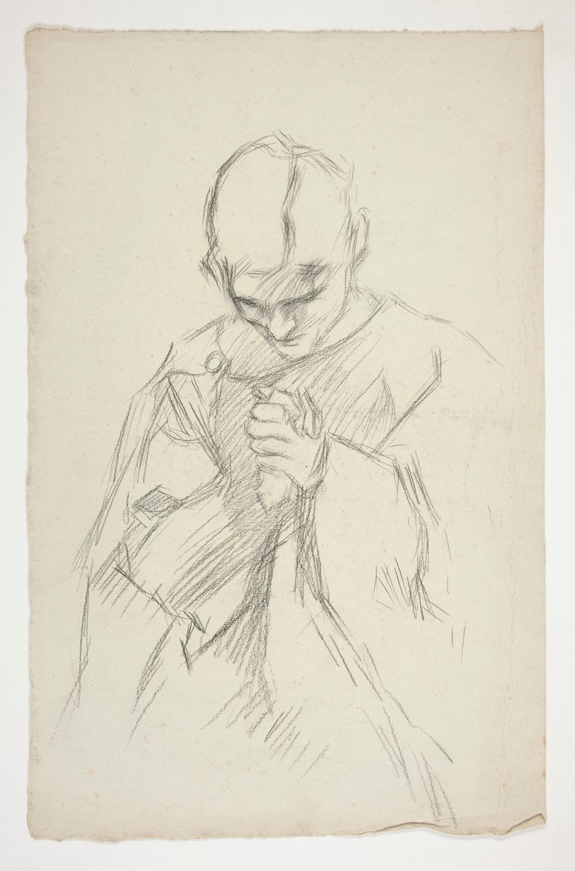 Figure en robe, priant : étude pour la série murale La quête du Saint Graal à la bibliothèque publique de Boston - Edwin Austin Abbey