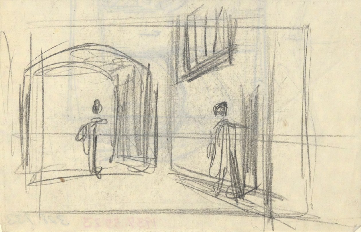 Scène de rue avec des figures (recto); Étude architecturale (verso) - Edwin Austin Abbey