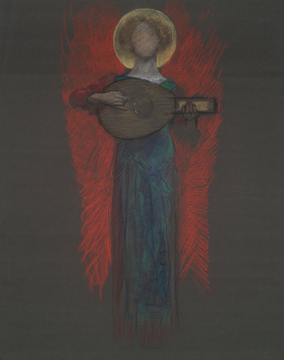 Étude, Ange avec instrument de musique - Edwin Austin Abbey