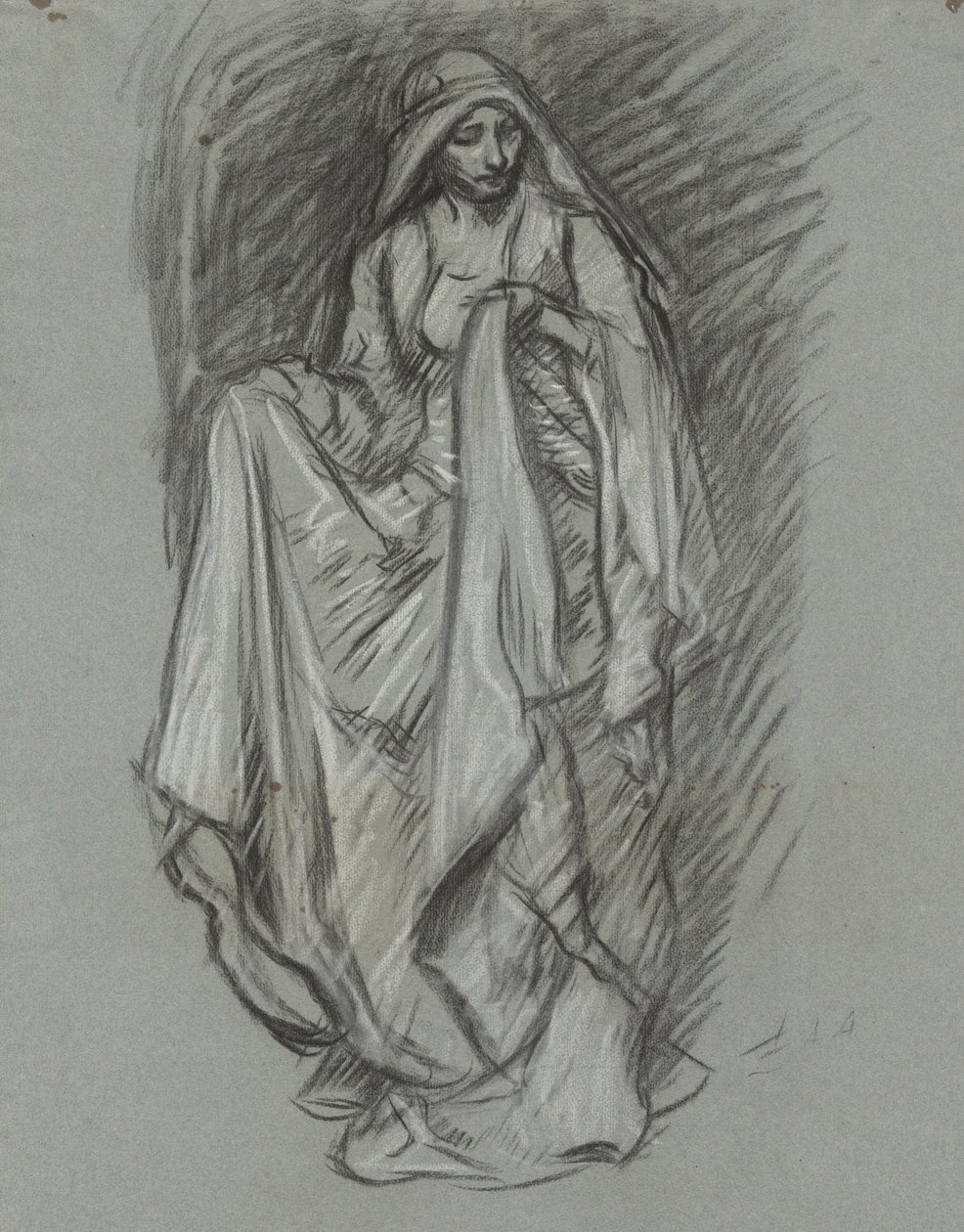 Étude pour femme drapée, étude de figure pour La Quête du Saint Graal (série de 15 peintures pour la bibliothèque publique de Boston, achevée en 1901) - Edwin Austin Abbey
