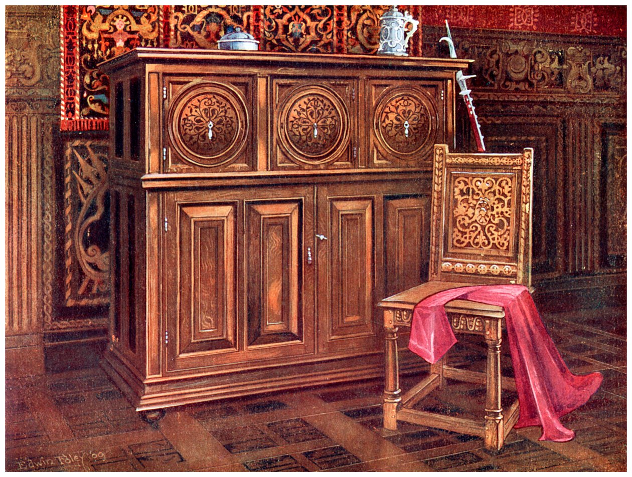 Cabinet en chêne et chaise en noyer, 1910 - Edwin Foley