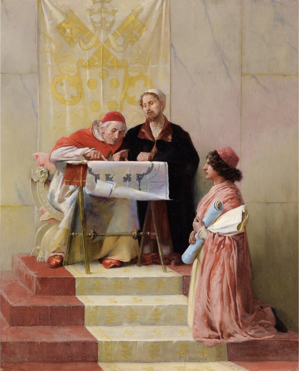 Bramante montrant les plans de la basilique Saint-Pierre au Pape - Edwin Howland Blashfield