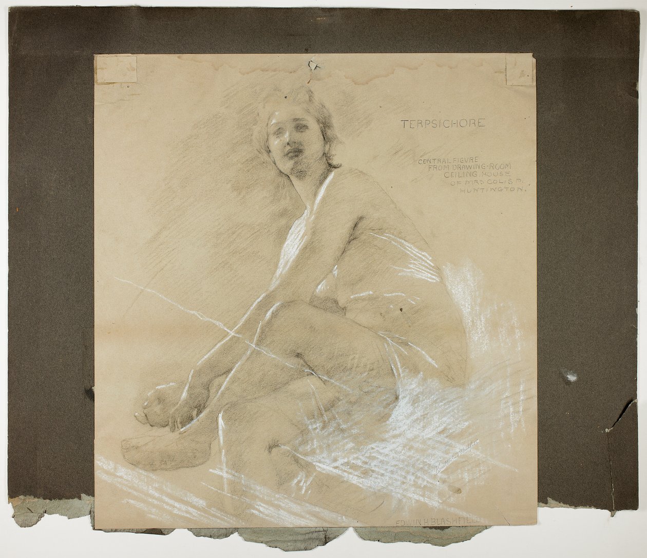 Terpsichore (recto), et Figure féminine dansante (verso), Études murales pour le plafond du salon, Résidence de Collis P. Huntington, maintenant Yale University Art Gallery - Edwin Howland Blashfield