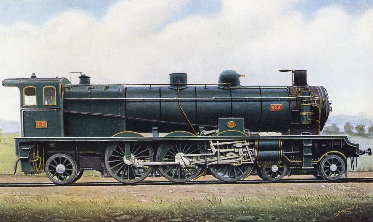 Le produit de deux Républiques : locomotive à vapeur de type "Pacific" n° 4501, chemin de fer Paris - Orléans. 1910 - Edwin Thomas Rudd
