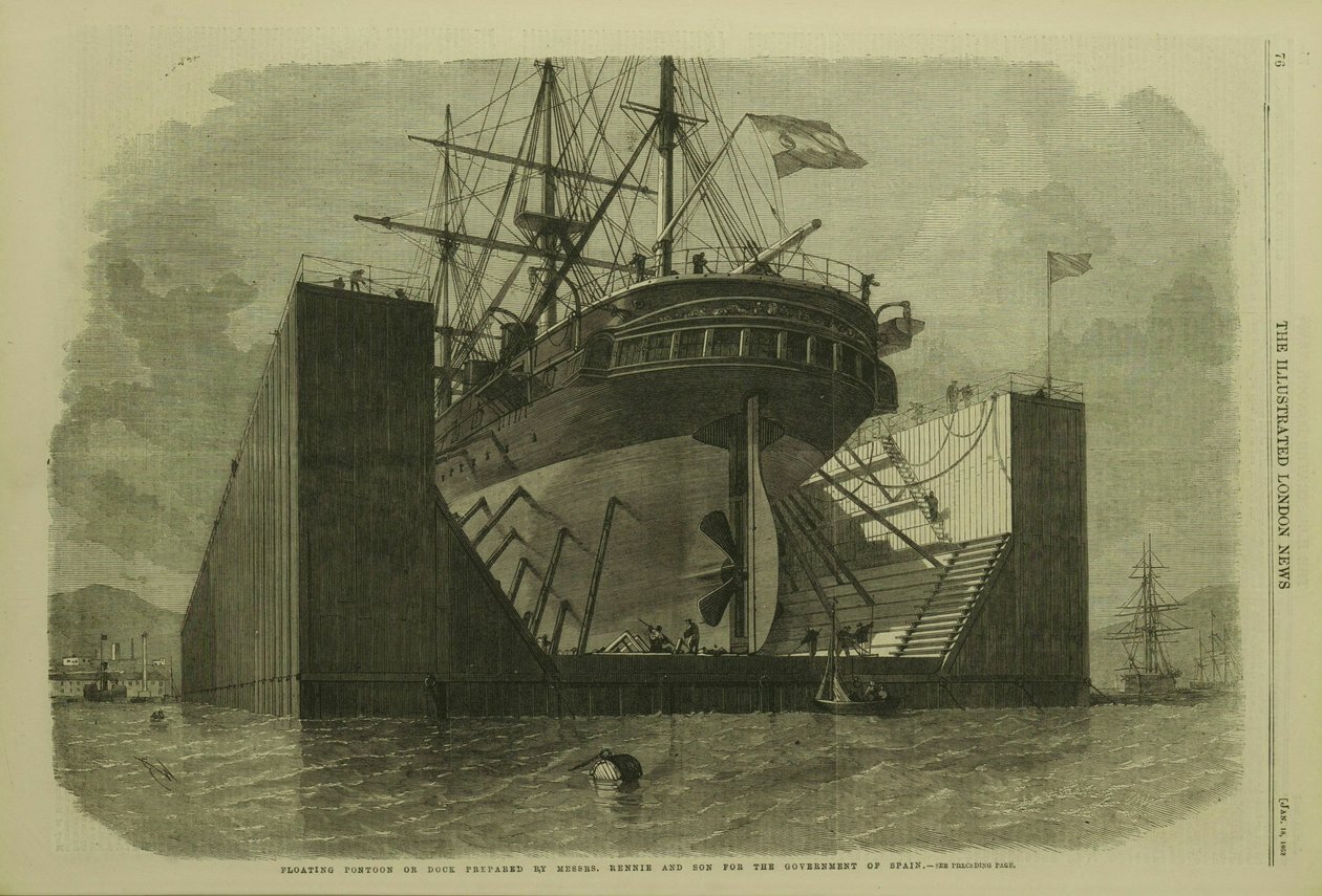 Ponton flottant ou dock préparé par MM. Rennie and Son pour le gouvernement espagnol - Edwin Weedon