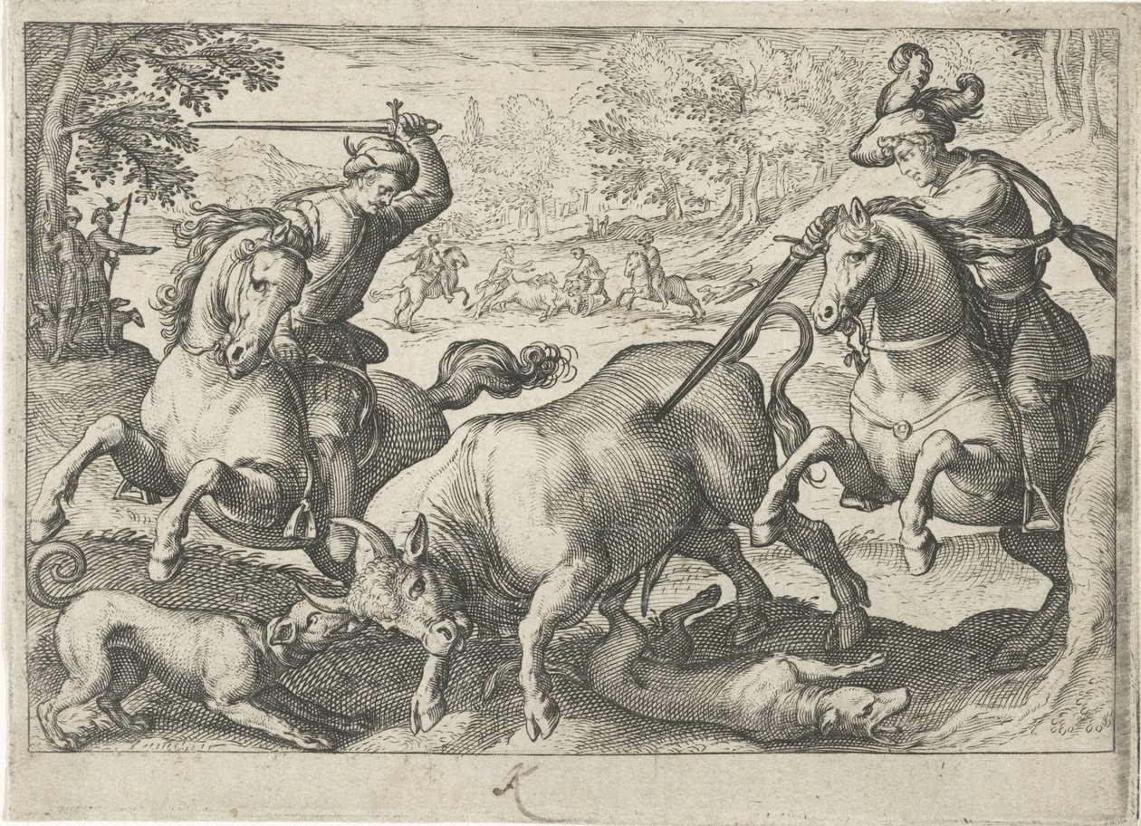 Paysage avec chasse aux taureaux - Egbert Jansz.