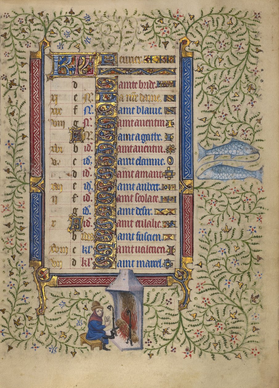 Page du calendrier pour le mois de février ; Keeping Warm : Poissons - Egerton Master