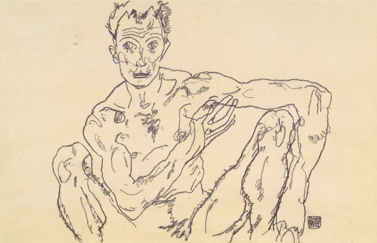Autoportrait nu - Egon Schiele