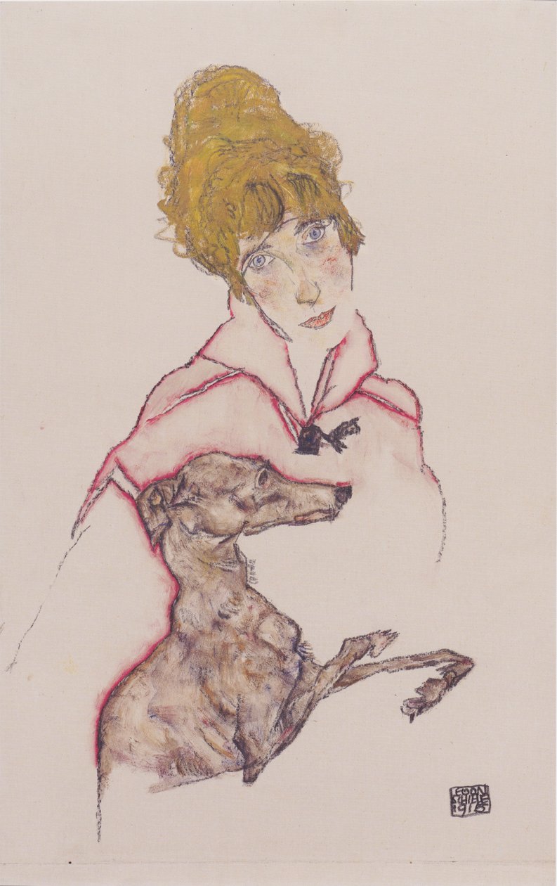 Edith Schiele avec un lévrier - Egon Schiele