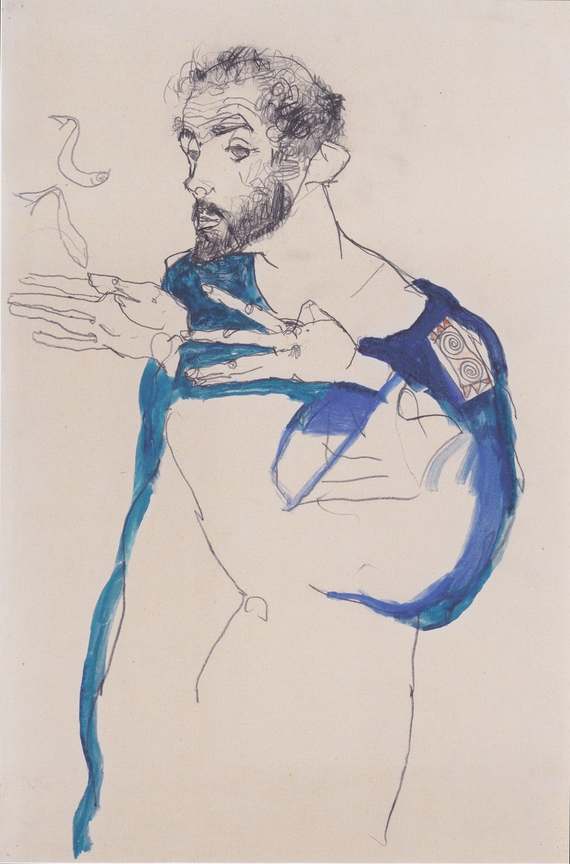 Gustav Klimt en blouse bleue de peintre - Egon Schiele
