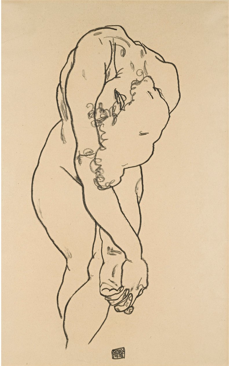 Nu accroupi avec la tête baissée - Egon Schiele