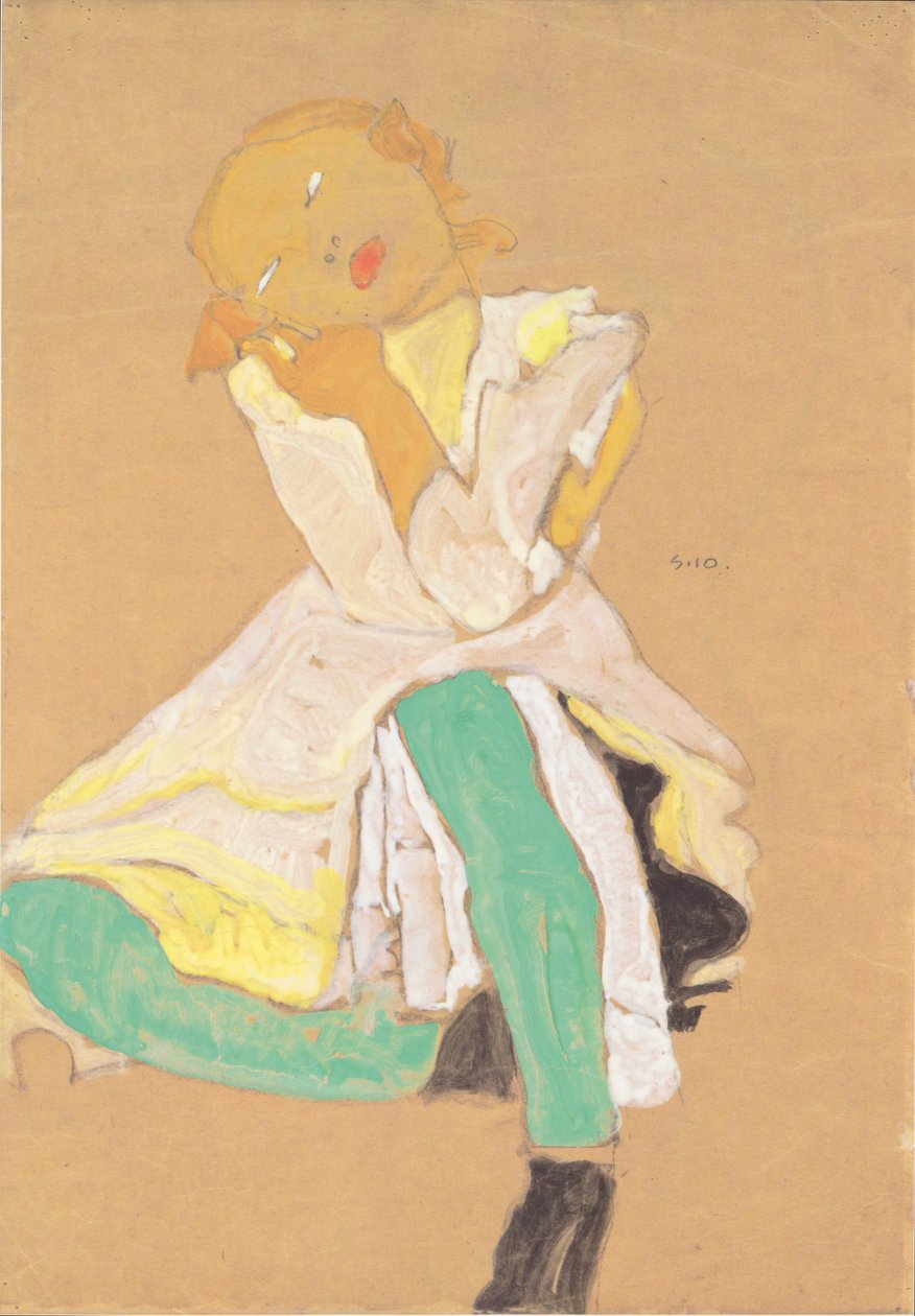 Fille accroupie - Egon Schiele