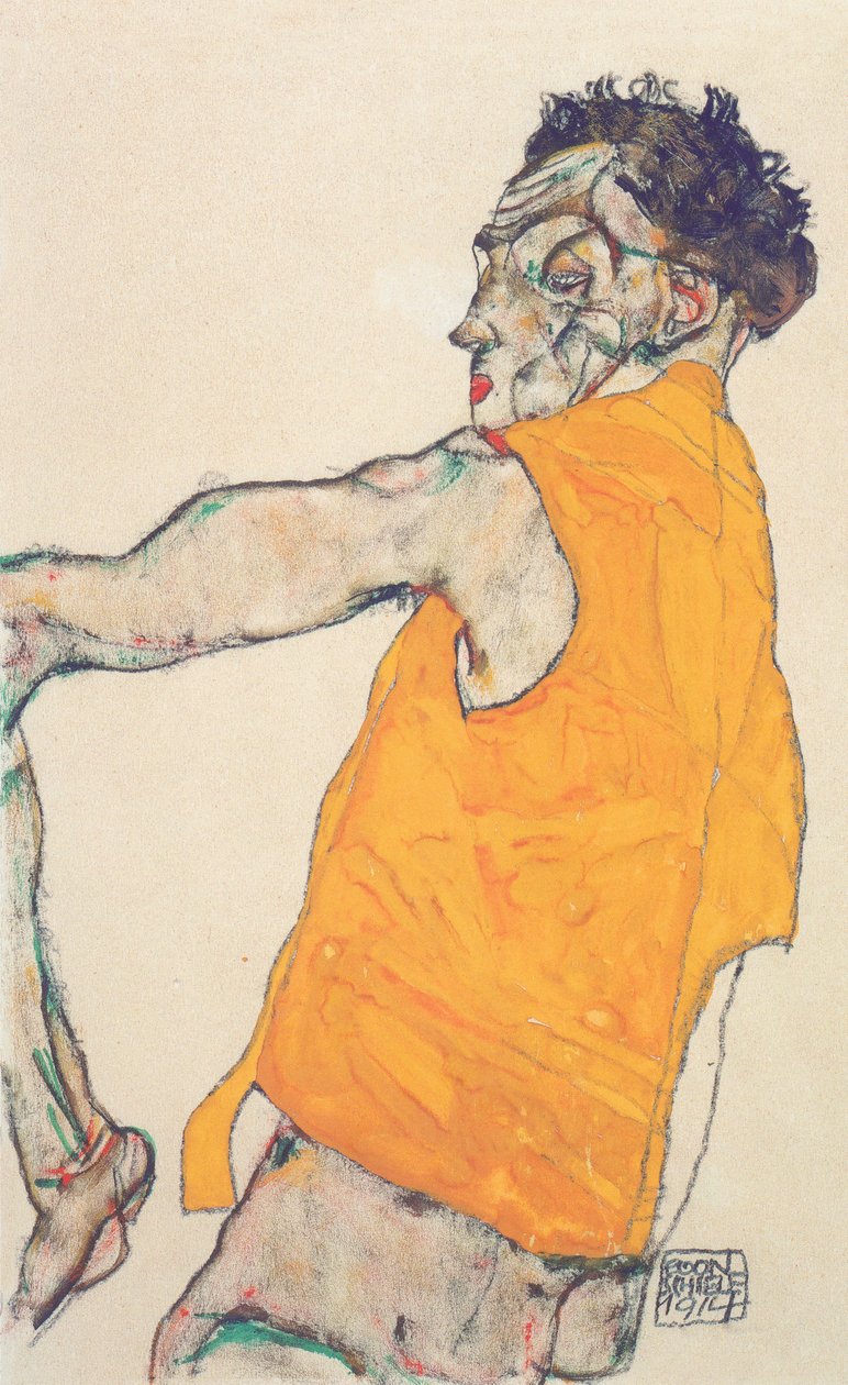Autoportrait en gilet jaune - Egon Schiele