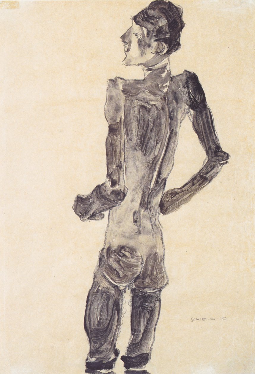 Nu masculin de dos debout - Egon Schiele