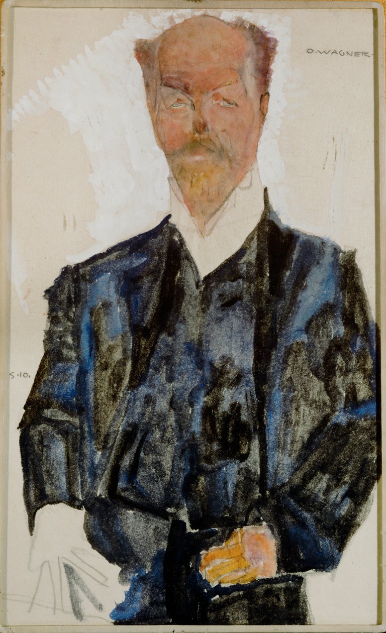 Bildnis Otto Wagner Aquarelle et crayon avec rehaussement blanc ... (aquarelle et crayon) - Egon Schiele